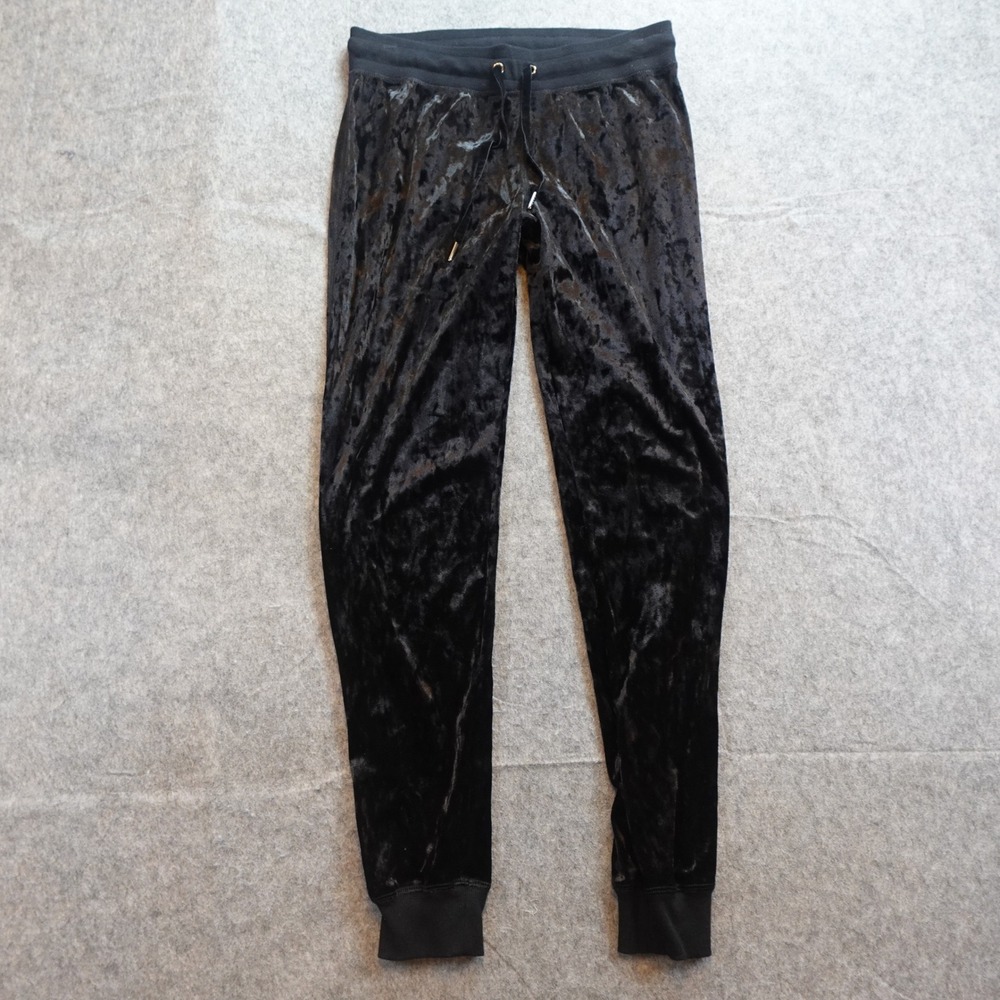 Betsey Johnson Pants Women Small Black‎ Velvet Velour Joggers Drawstring Y2K